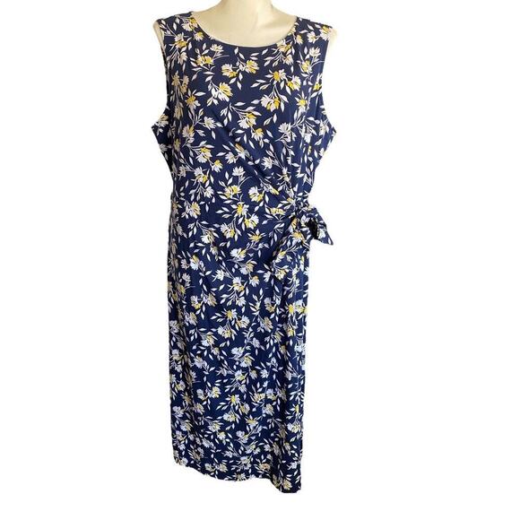 Land’s End Sleeveless Tie Waist Maxi Dress Deep Sea Navy Floral Sz 3X (24W-26W) - Picture 2 of 11